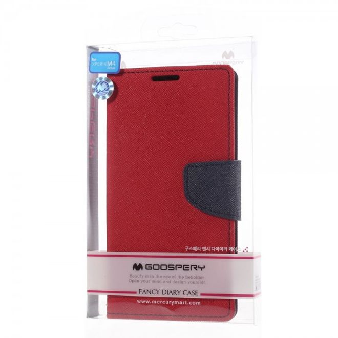 Goospery - Sony Xperia M4 Aqua Hülle - Handy Bookcover - Fancy Diary Series - rot/navy