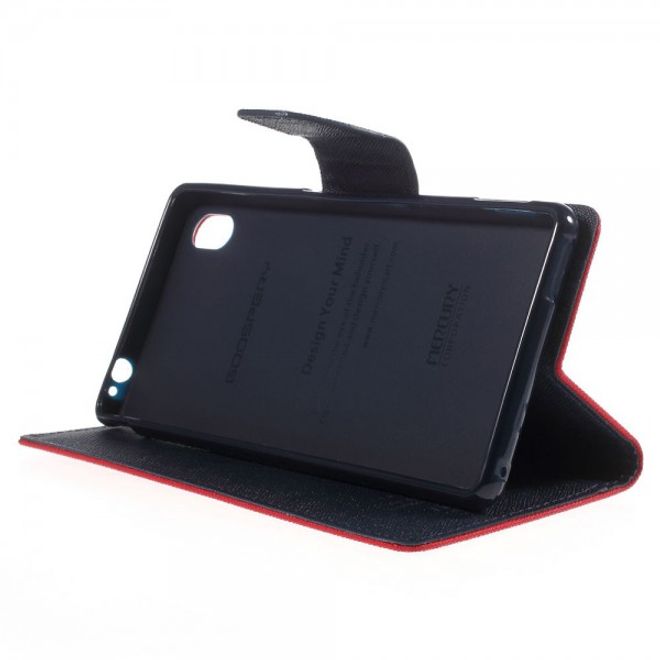 Goospery - Sony Xperia M4 Aqua Hülle - Handy Bookcover - Fancy Diary Series - rot/navy