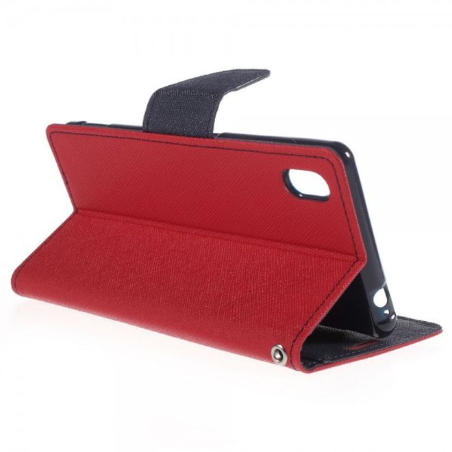 Goospery - Sony Xperia M4 Aqua Hülle - Handy Bookcover - Fancy Diary Series - rot/navy