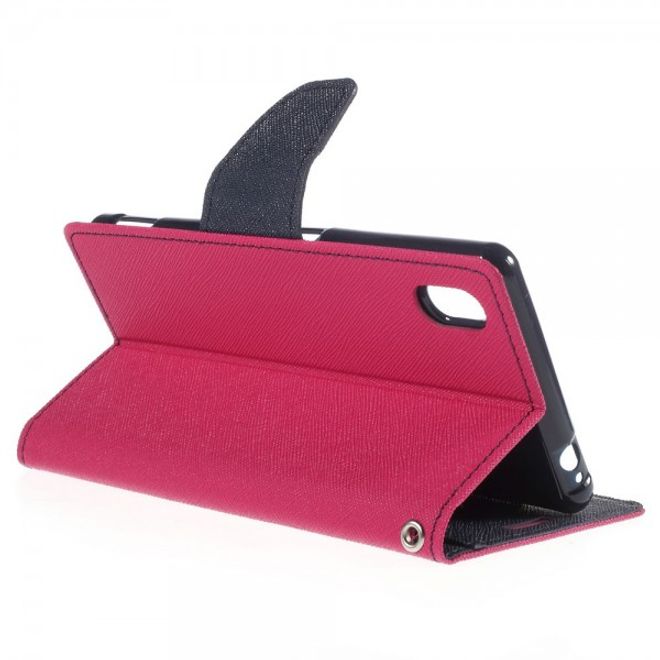 Goospery - Sony Xperia M4 Aqua Hülle - Handy Bookcover - Fancy Diary Series - pink/navy