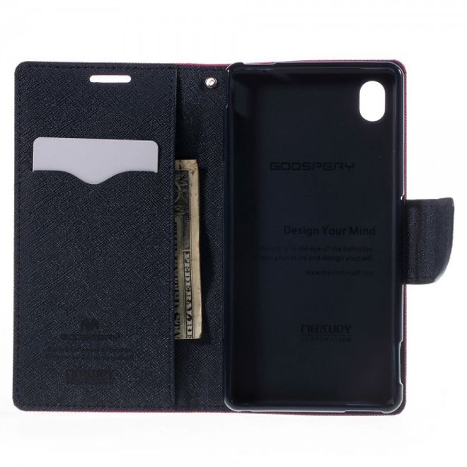 Goospery - Sony Xperia M4 Aqua Hülle - Handy Bookcover - Fancy Diary Series - pink/navy