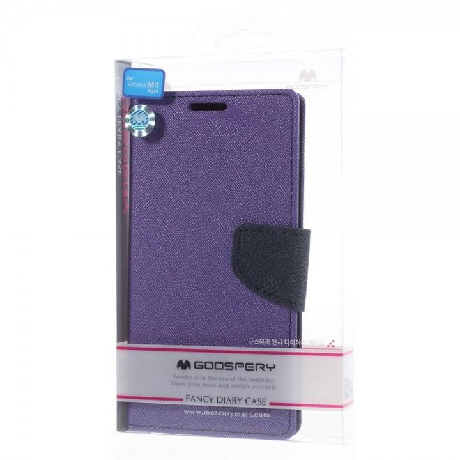 Goospery - Sony Xperia M4 Aqua Hülle - Handy Bookcover - Fancy Diary Series - purpur/navy