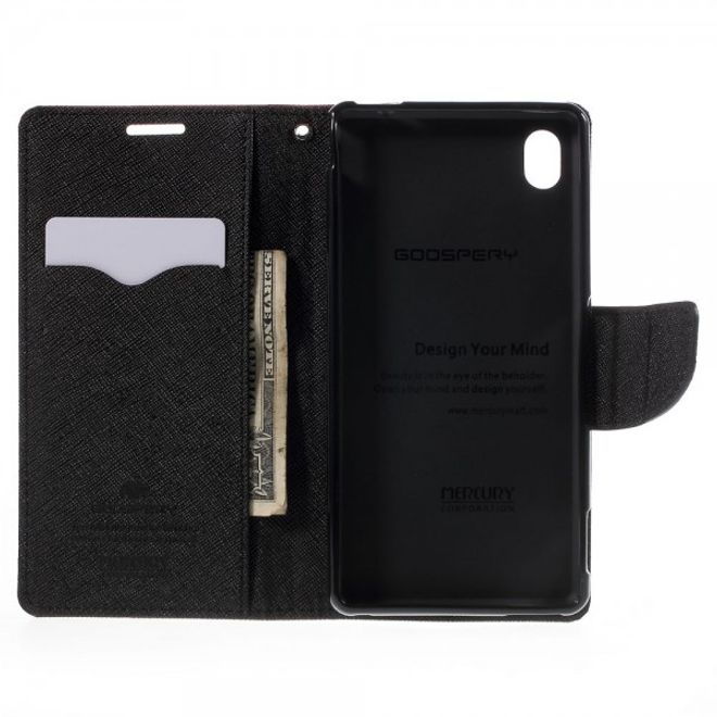 Goospery - Sony Xperia M4 Aqua Hülle - Handy Bookcover - Fancy Diary Series - braun/schwarz