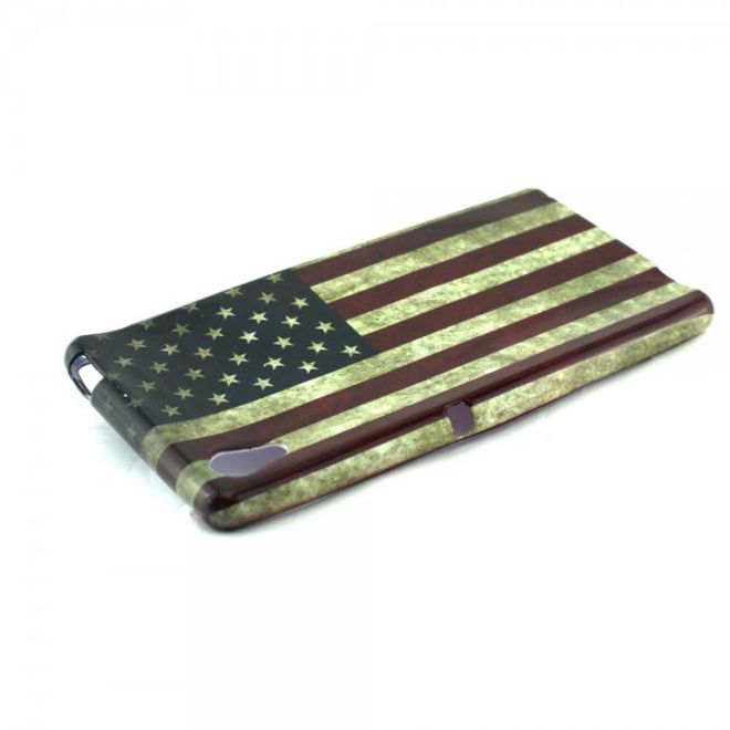 Sony Xperia M4 Aqua Elastisches, leicht glänzendes Plastik Case mit USA Flagge retro-style