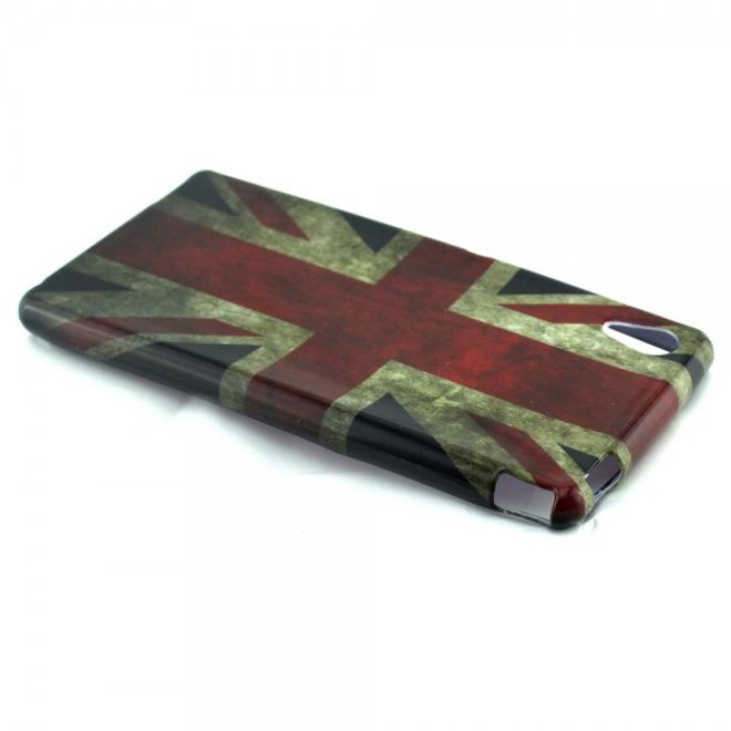 Sony Xperia M4 Aqua Elastisches, leicht glänzendes Plastik Case mit UK Flagge retro-style