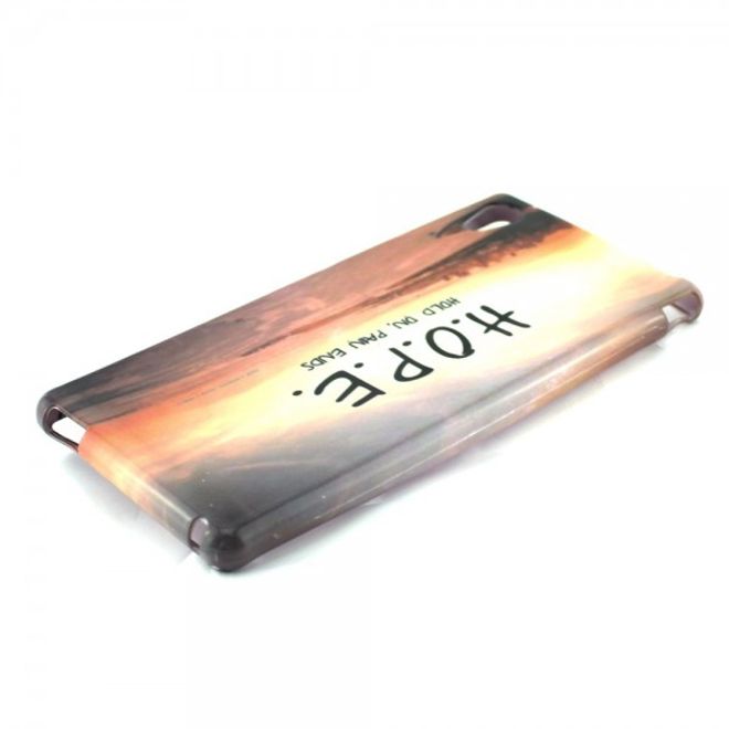 Sony Xperia M4 Aqua Elastisches, leicht glänzendes Plastik Case mit Schriftzug und Abenddämmerung