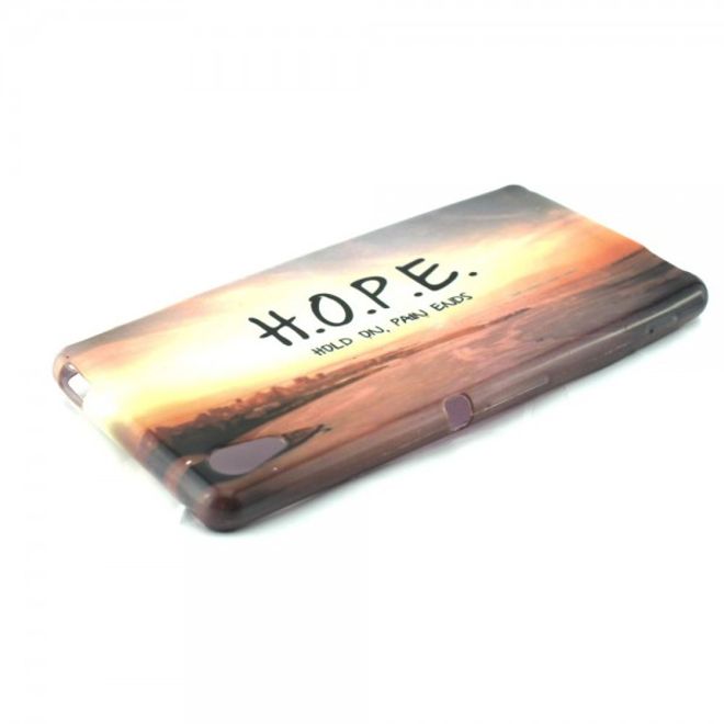 Sony Xperia M4 Aqua Elastisches, leicht glänzendes Plastik Case mit Schriftzug und Abenddämmerung