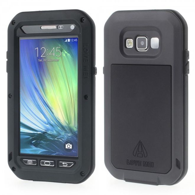 Samsung Galaxy A5 LOVE MEI Ultrarobustes Metall, Silikon und gehärtetes Glas Case - schwarz