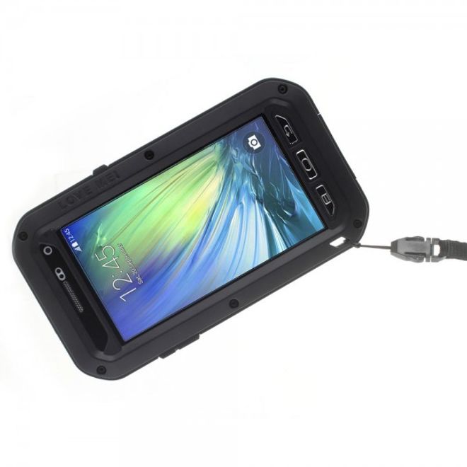 Samsung Galaxy A5 LOVE MEI Ultrarobustes Metall, Silikon und gehärtetes Glas Case - schwarz