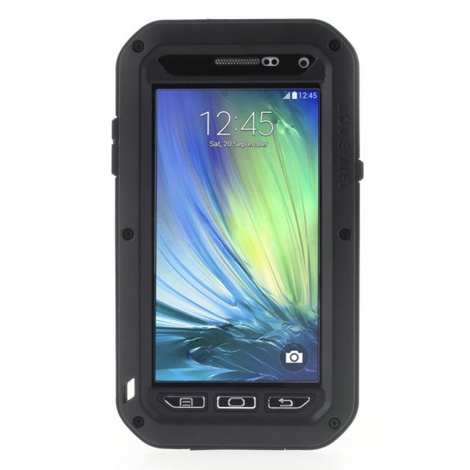 Samsung Galaxy A5 LOVE MEI Ultrarobustes Metall, Silikon und gehärtetes Glas Case - schwarz