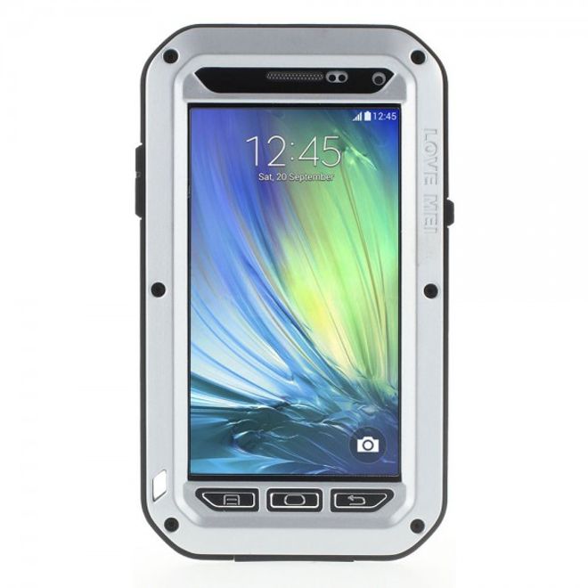 Samsung Galaxy A5 LOVE MEI Ultrarobustes Metall, Silikon und gehärtetes Glas Case - silber
