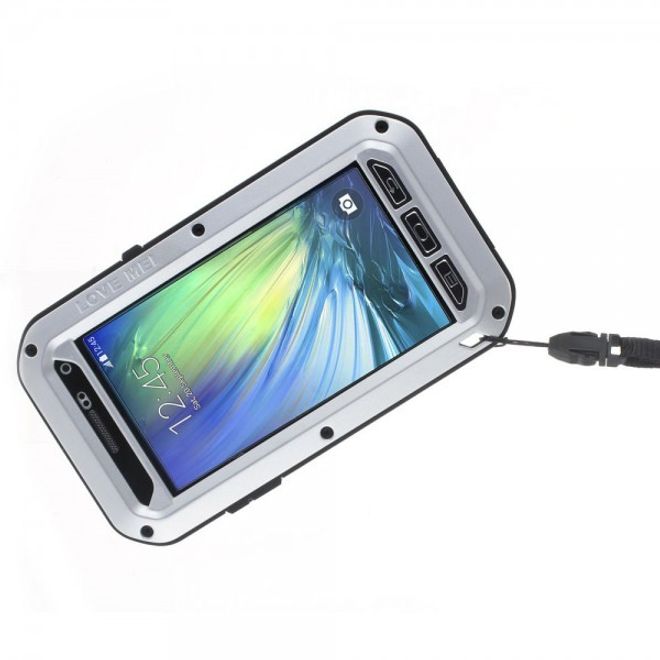 Samsung Galaxy A5 LOVE MEI Ultrarobustes Metall, Silikon und gehärtetes Glas Case - silber