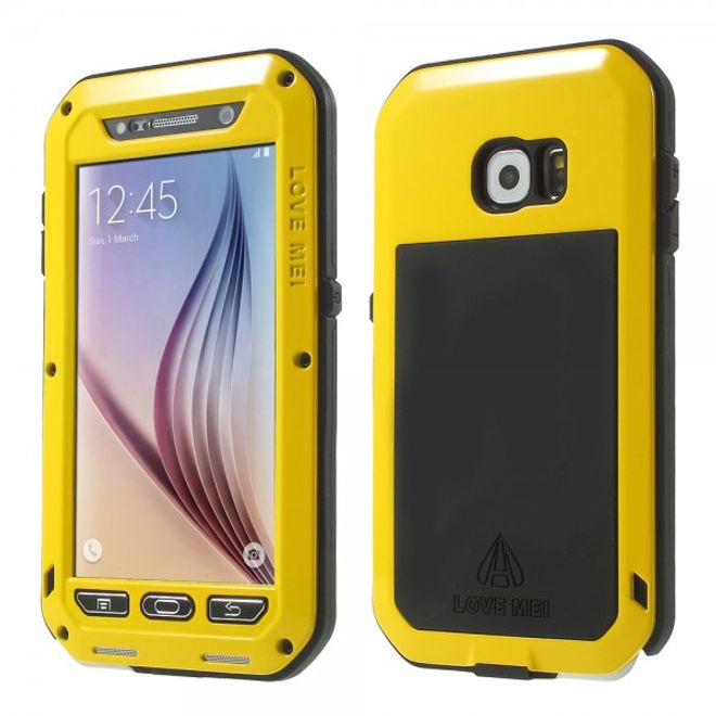 Samsung Galaxy S6 LOVE MEI Ultrarobustes Metall, Silikon und gehärtetes Glas Case - gelb