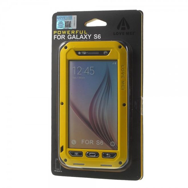 Samsung Galaxy S6 LOVE MEI Ultrarobustes Metall, Silikon und gehärtetes Glas Case - gelb