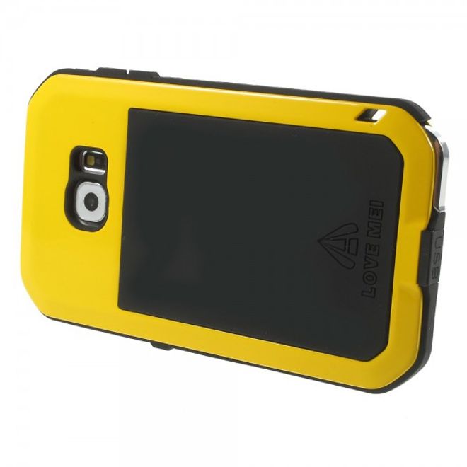Samsung Galaxy S6 LOVE MEI Ultrarobustes Metall, Silikon und gehärtetes Glas Case - gelb