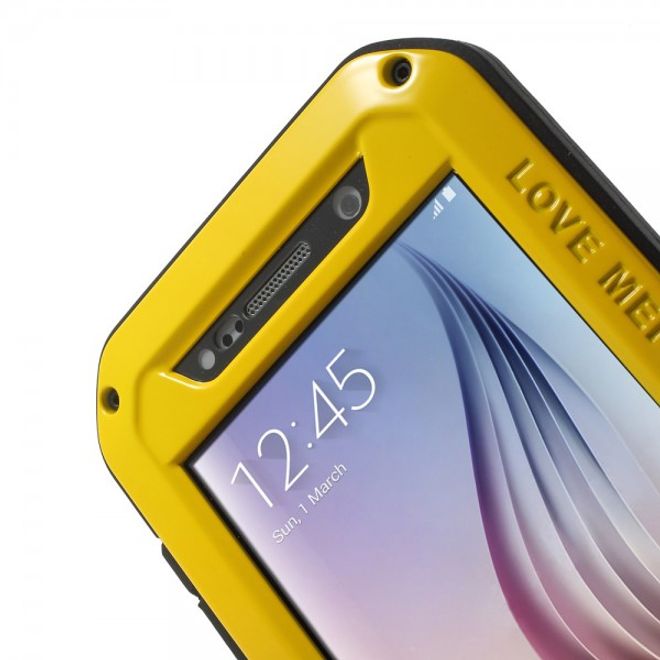 Samsung Galaxy S6 LOVE MEI Ultrarobustes Metall, Silikon und gehärtetes Glas Case - gelb