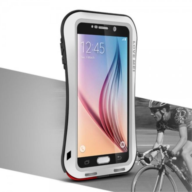 Samsung Galaxy S6 LOVE MEI Dünnes, ultrarobustes Metall, Silikon und gehärtetes Glas Case - silber