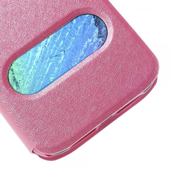 Samsung Galaxy J1 Leder Case mit seidenartiger Textur und zwei kleinen Fenstern - pink