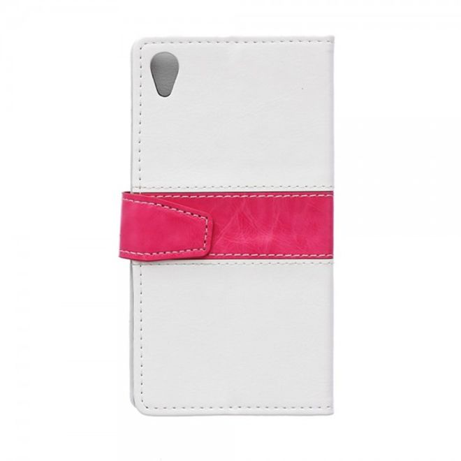 Sony Xperia M4 Aqua Zweifarbiges Leder Case mit Kreditkartenslots - weiss