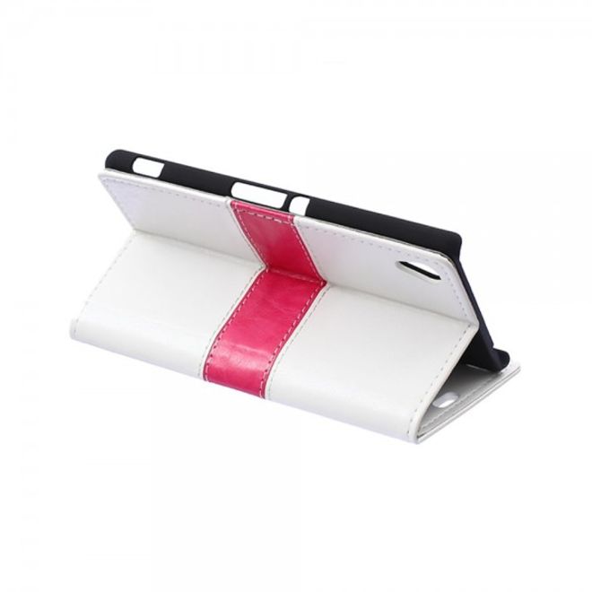 Sony Xperia M4 Aqua Zweifarbiges Leder Case mit Kreditkartenslots - weiss