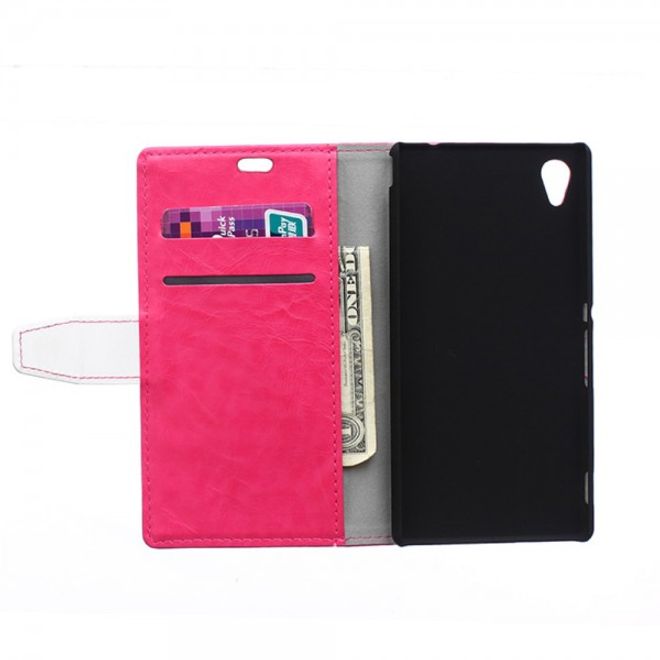 Sony Xperia M4 Aqua Zweifarbiges Leder Case mit Kreditkartenslots - rosa