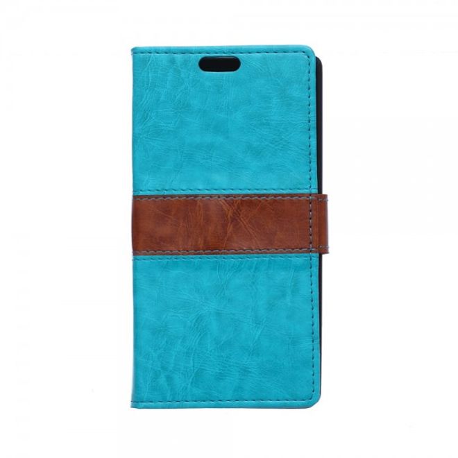 Sony Xperia M4 Aqua Zweifarbiges Leder Case mit Kreditkartenslots - blau