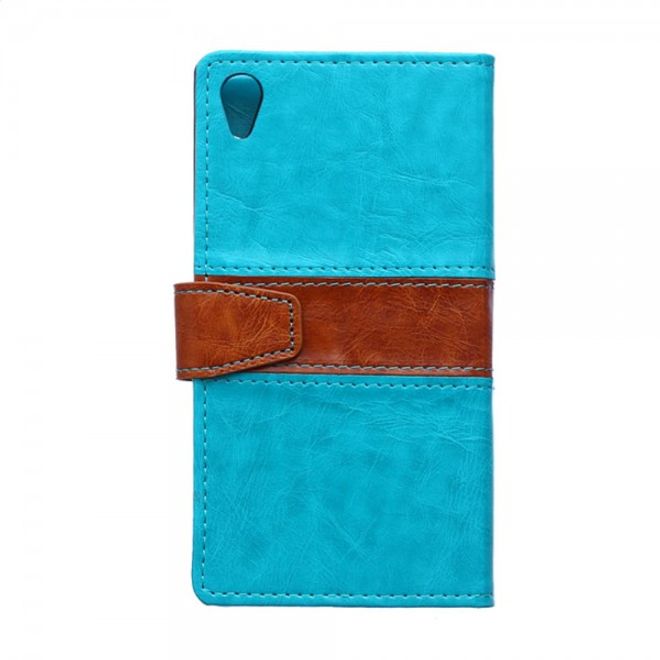 Sony Xperia M4 Aqua Zweifarbiges Leder Case mit Kreditkartenslots - blau