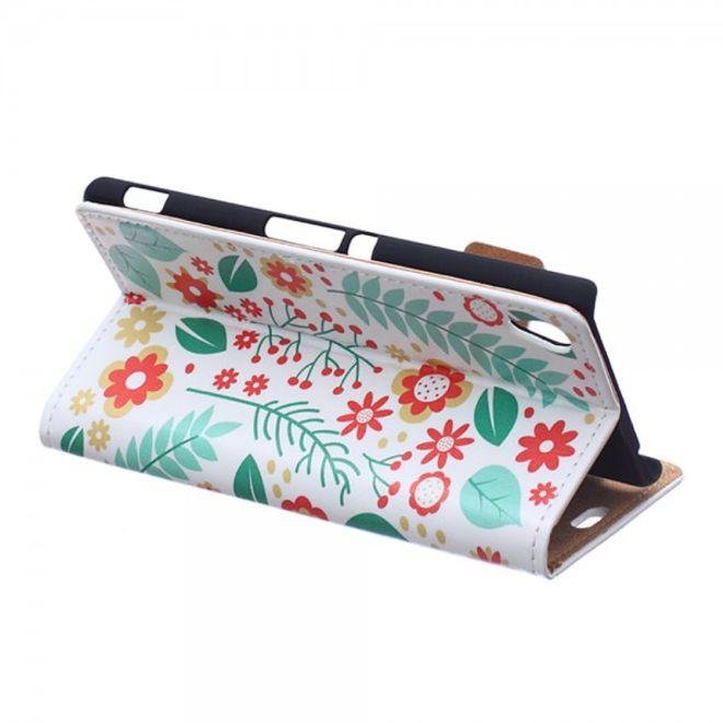 Sony Xperia M4 Aqua Magnetisches Leder Case mit kleinen Blumen und Zweigen