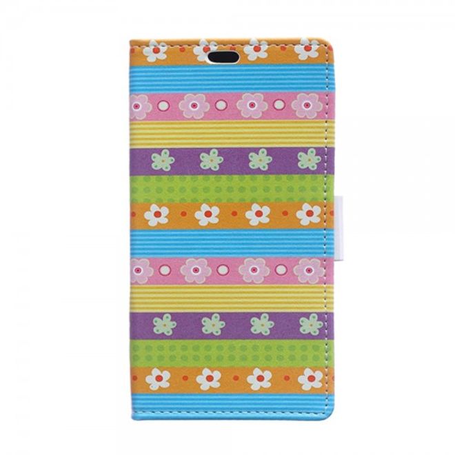 Sony Xperia M4 Aqua Magnetisches Leder Case mit farbigen Streifen und Blumen