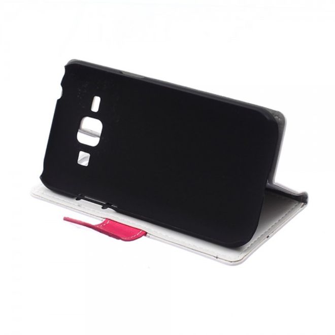 Samsung Galaxy J1 Zweifarbiges Crazy Horse Leder Case - weiss