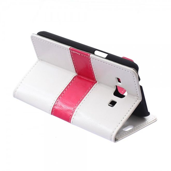 Samsung Galaxy J1 Zweifarbiges Crazy Horse Leder Case - weiss