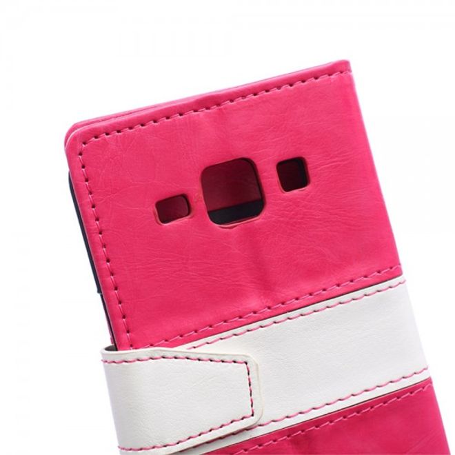Samsung Galaxy J1 Zweifarbiges Crazy Horse Leder Case - rosa