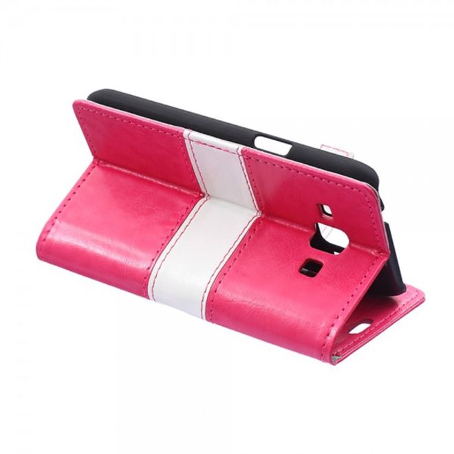 Samsung Galaxy J1 Zweifarbiges Crazy Horse Leder Case - rosa