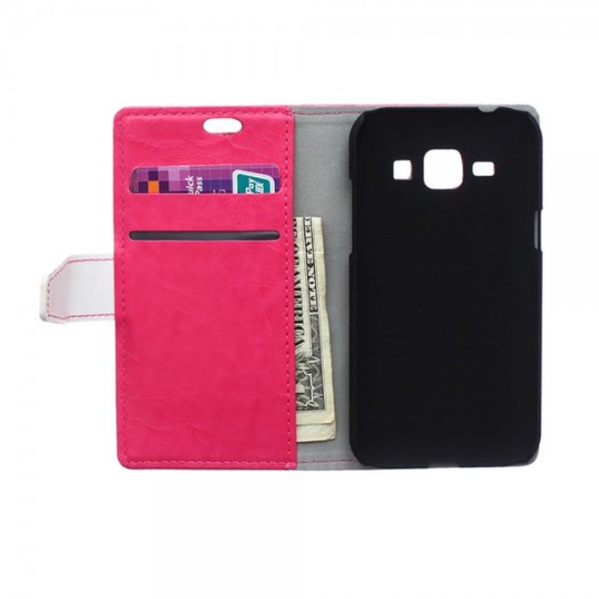Samsung Galaxy J1 Zweifarbiges Crazy Horse Leder Case - rosa