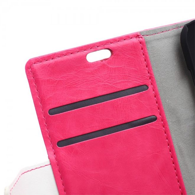 Samsung Galaxy J1 Zweifarbiges Crazy Horse Leder Case - rosa