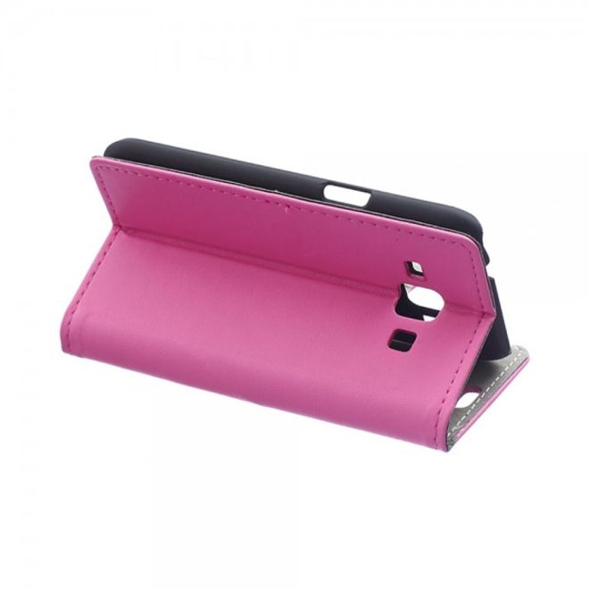 Samsung Galaxy J1 Schönes Leder Case mit Standfunktion und Kreditkartenslots - rosa