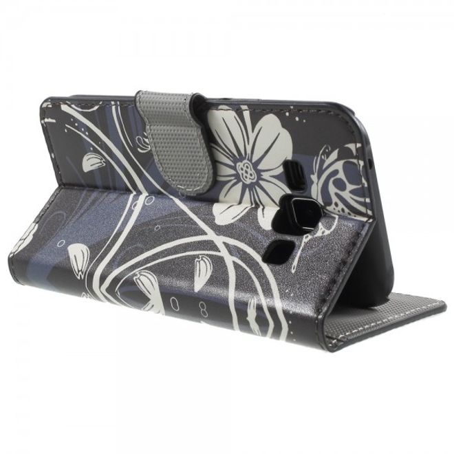 Samsung Galaxy J1 Leder Case mit Kreditkartenslots und weissen Blumen