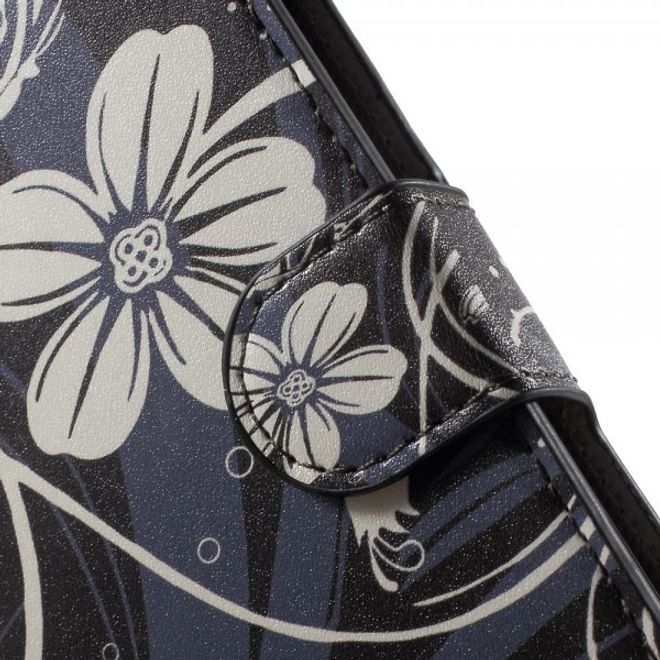 Samsung Galaxy J1 Leder Case mit Kreditkartenslots und weissen Blumen