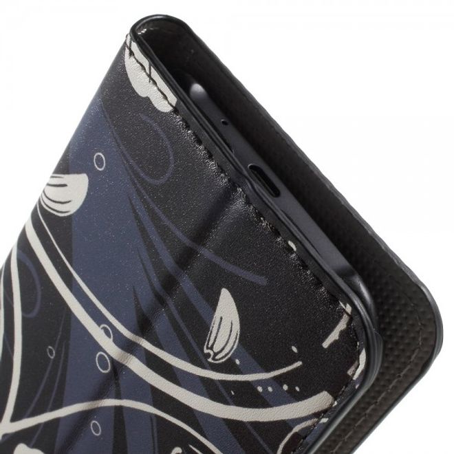 Samsung Galaxy J1 Leder Case mit Kreditkartenslots und weissen Blumen