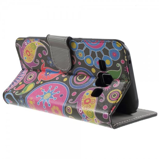 Samsung Galaxy J1 Leder Case mit Kreditkartenslots und farbigem Muster - schwarz