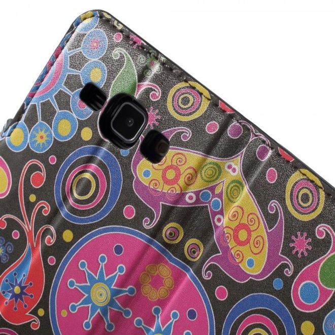 Samsung Galaxy J1 Leder Case mit Kreditkartenslots und farbigem Muster - schwarz