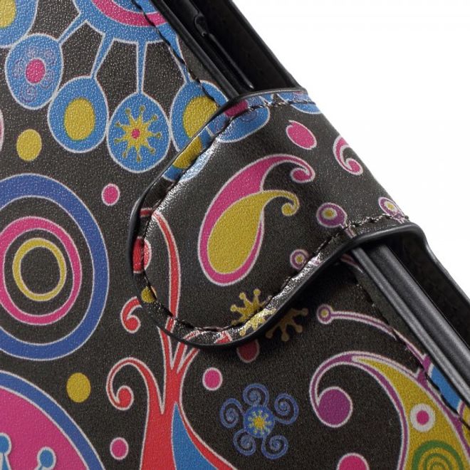 Samsung Galaxy J1 Leder Case mit Kreditkartenslots und farbigem Muster - schwarz