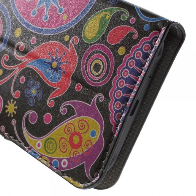 Samsung Galaxy J1 Leder Case mit Kreditkartenslots und farbigem Muster - schwarz