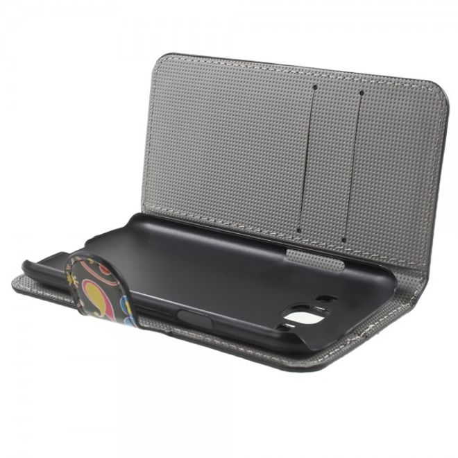 Samsung Galaxy J1 Leder Case mit Kreditkartenslots und farbigem Muster - schwarz