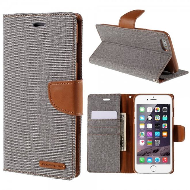 Goospery - iPhone 6S Plus/6 Plus Hülle - Handy Bookcover - Canvas Diary Series - grau/camel