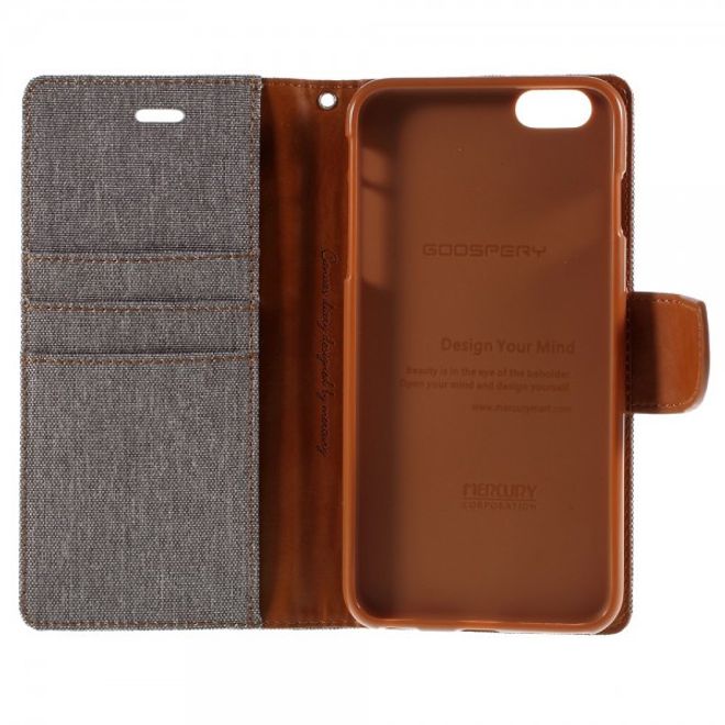 Goospery - iPhone 6S Plus/6 Plus Hülle - Handy Bookcover - Canvas Diary Series - grau/camel