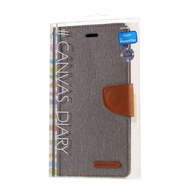 Goospery - iPhone 6S Plus/6 Plus Hülle - Handy Bookcover - Canvas Diary Series - grau/camel