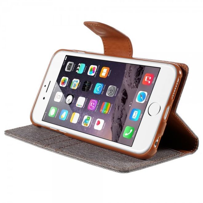 Goospery - iPhone 6S Plus/6 Plus Hülle - Handy Bookcover - Canvas Diary Series - grau/camel