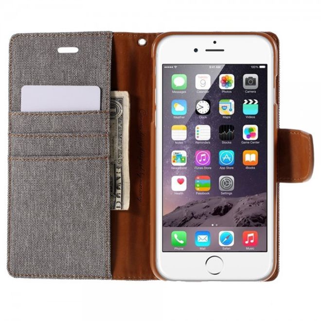 Goospery - iPhone 6S Plus/6 Plus Hülle - Handy Bookcover - Canvas Diary Series - grau/camel