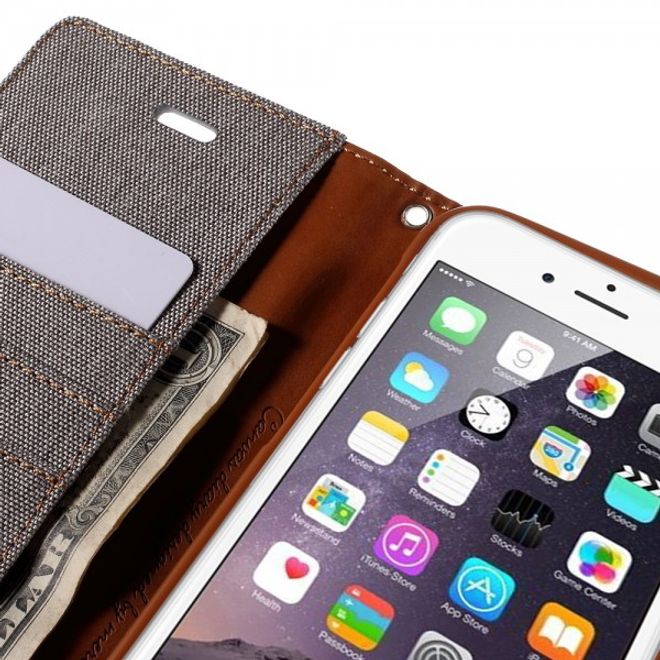 Goospery - iPhone 6S Plus/6 Plus Hülle - Handy Bookcover - Canvas Diary Series - grau/camel